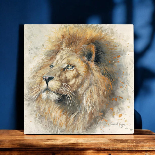 "LEX Ceramic Art Tile by Bree Merryn - Majestic Lion Wall Decor, 20x20 cm, Ready to Hang"-Osiris Craftworks