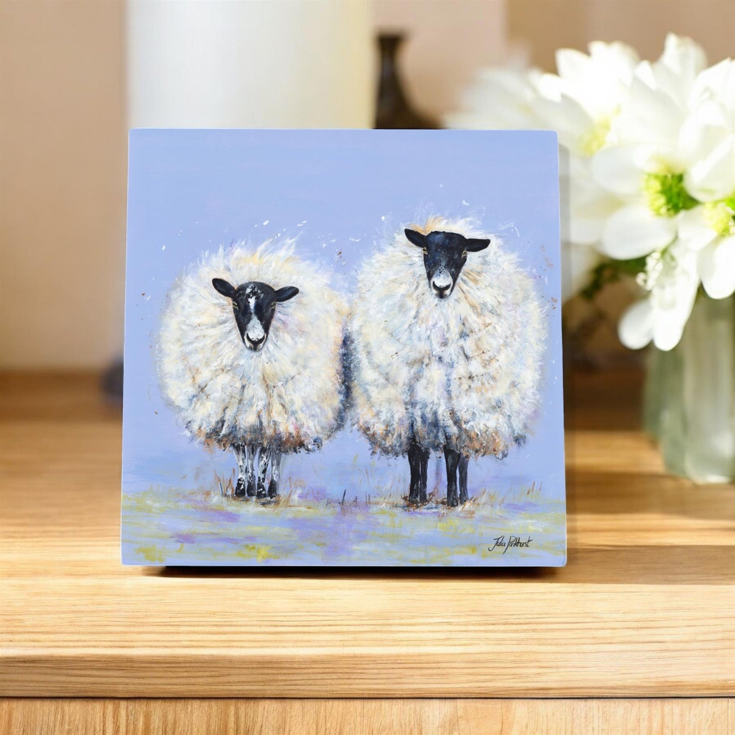 TOGETHER WE STAND Sheep Ceramic Art Tile 20x20 cm by Pankhurst Gallery | Ready to Hang | Beautiful Farmhouse Decor Gift