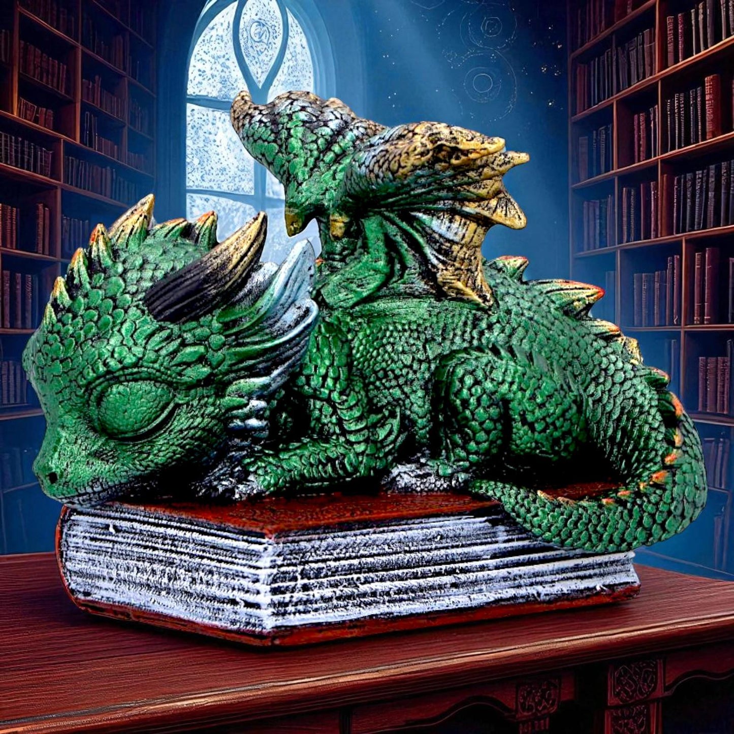 Fantasy Sleeping Dragon Ornament Gothic Creature Figurine on Magic Spell Book