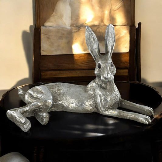 Elegant Antique Silver Hare Statue - 21cm Resin Sculpture - Classic Home Decor Gift