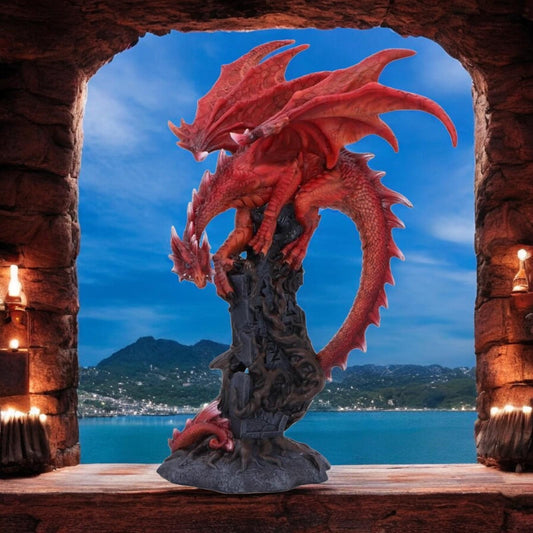 Intricate Red Dragon Figurine Gothic Fantasy Art Resin Statue Gift Collectible Decor28.5cm