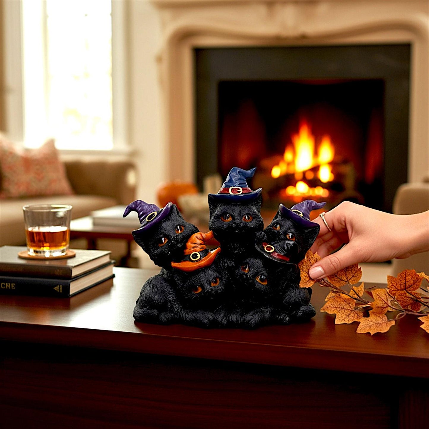 Witchy Black Cats Figurine Familiar Friends Gothic Cat Ornament Wiccan Witch