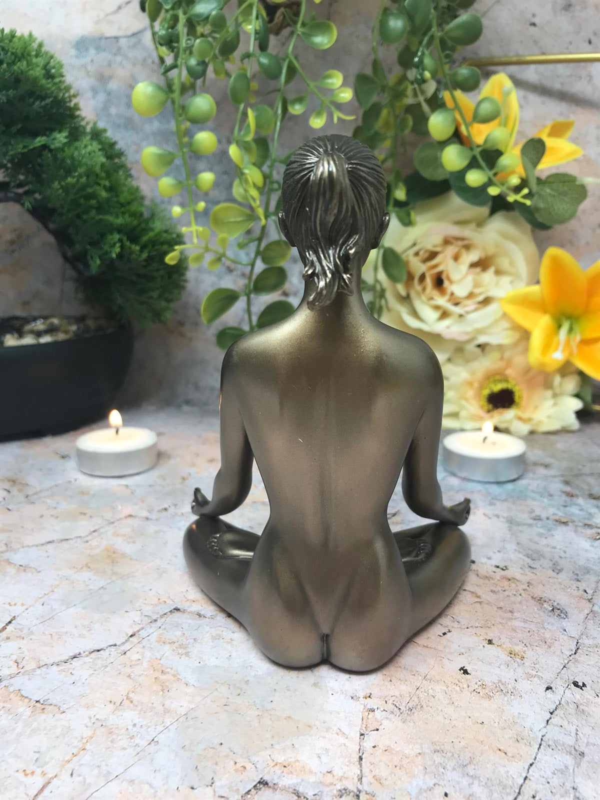 Bronze Finish Yoga Woman Statue - 12cm Meditation Figurine - Parastone Resin Sculpture
