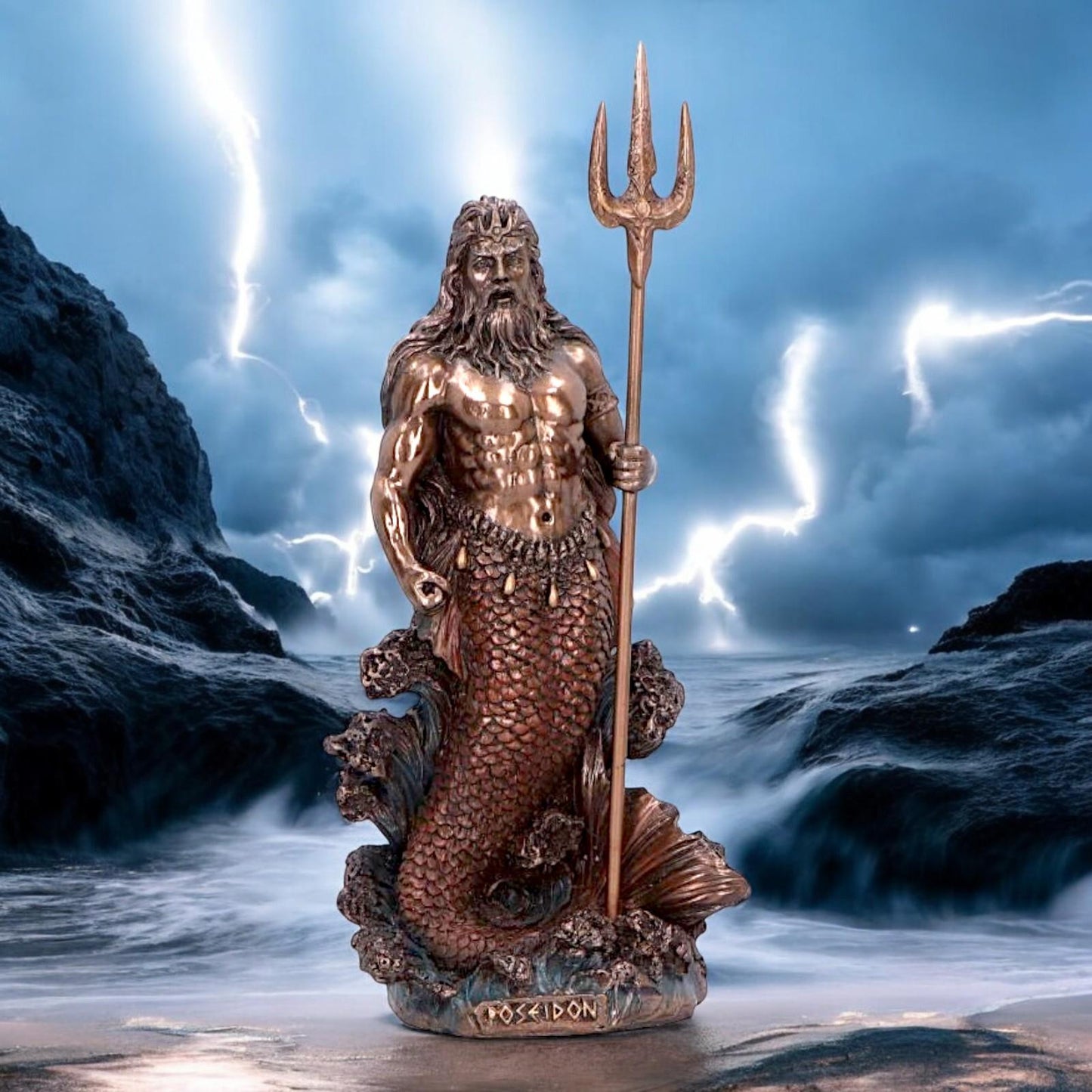 Poseidon God of the Sea Bronze Figurine 18.5cm | Mythology Decor Statue Gift