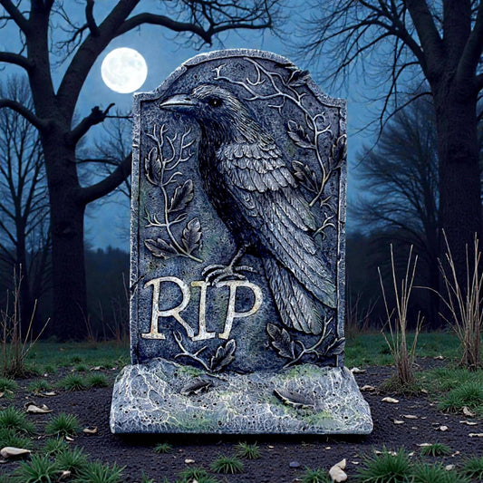 Gothic Raven Gravestone Ornament  RIP Tombstone Crow Statue Halloween Decor