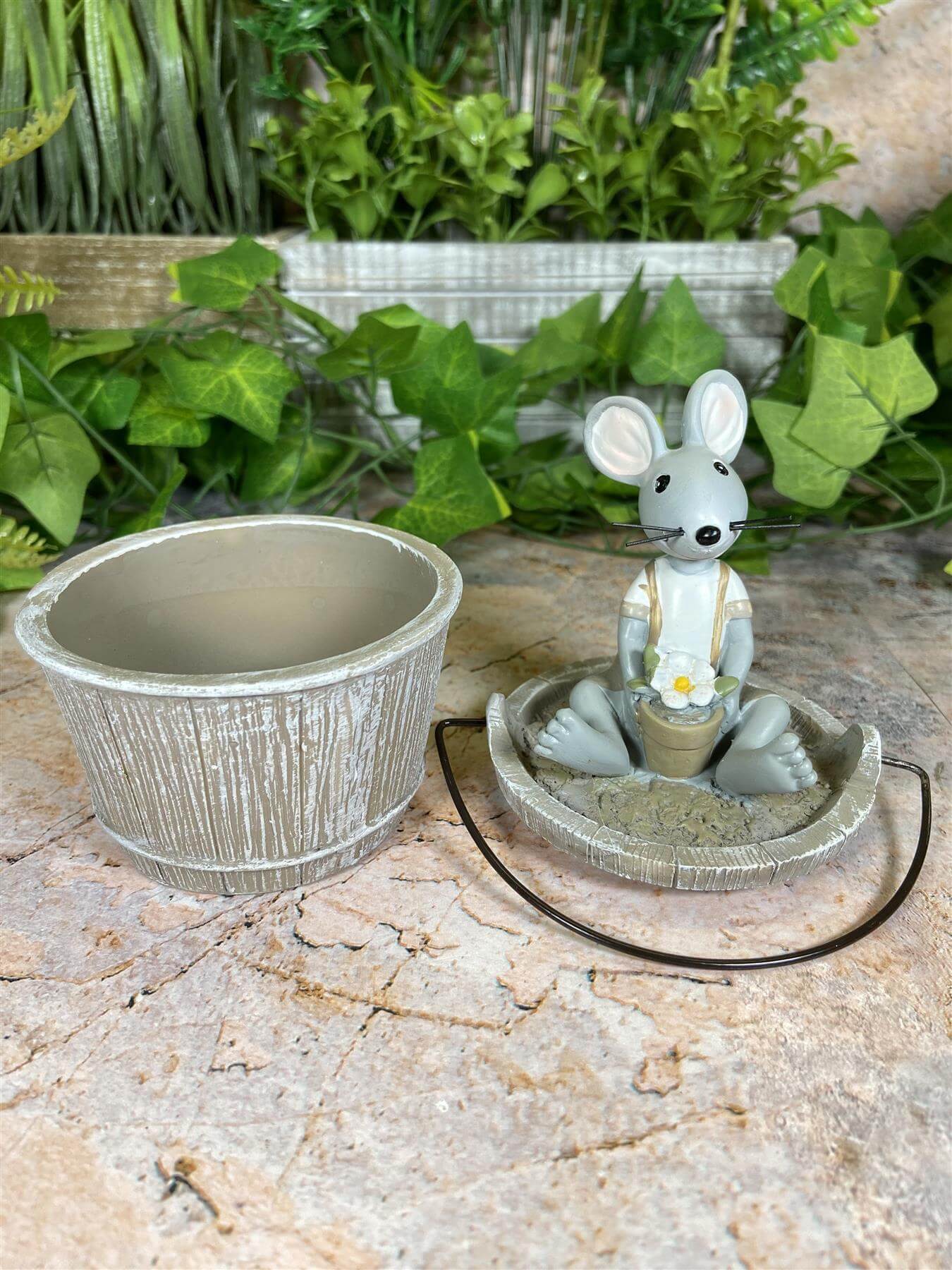 Cheeky & Charming Hilarious Mouse on Resin Bucket Lid Garden Ornament-Osiris Craftworks