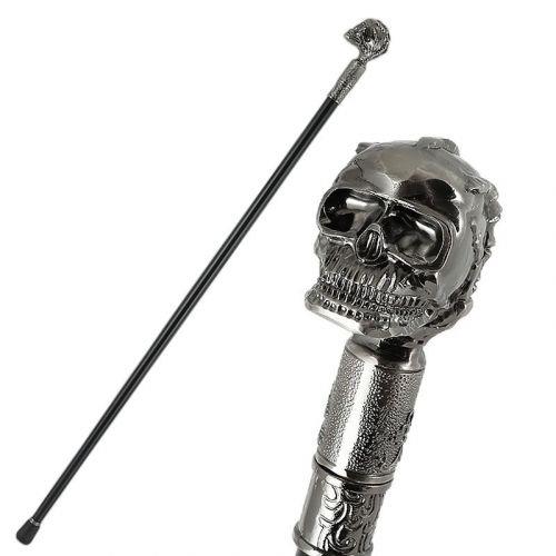 Silver Skull Cane | Gothic Cosplay Staff Halloween Horror Prop Display Stick 95 cm
