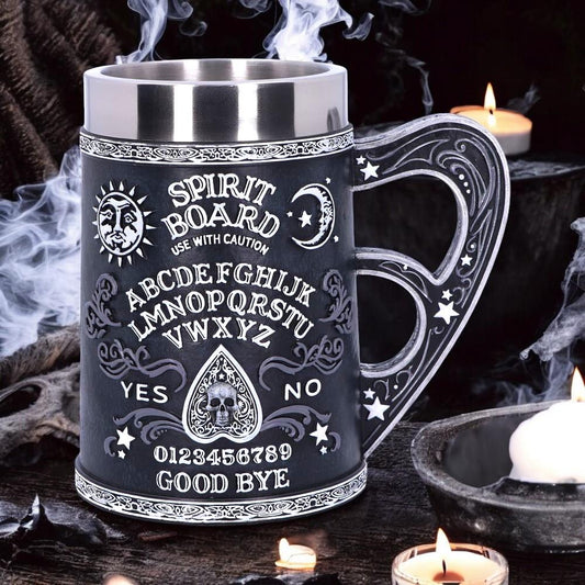 Black & White Spirit Board Tankard Mug | Gothic Planchette Handle | Gift Box