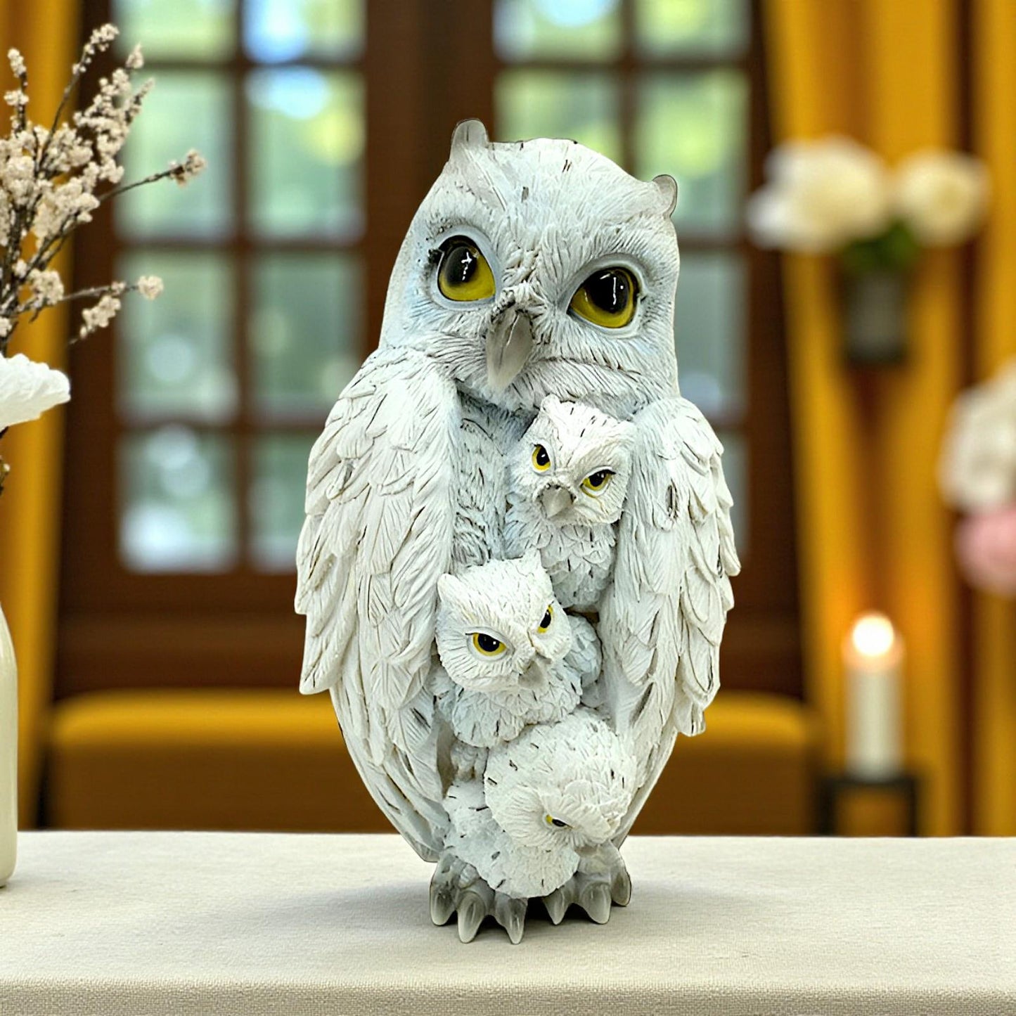 Whimsical Owl and Babies Figurine Woodland Wiccan Alter Statue Animal Lovers
