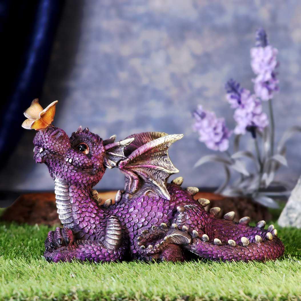 Purple Dragon & Butterfly Figurine Statue Ornament Sculpture 22cm Gift Boxed