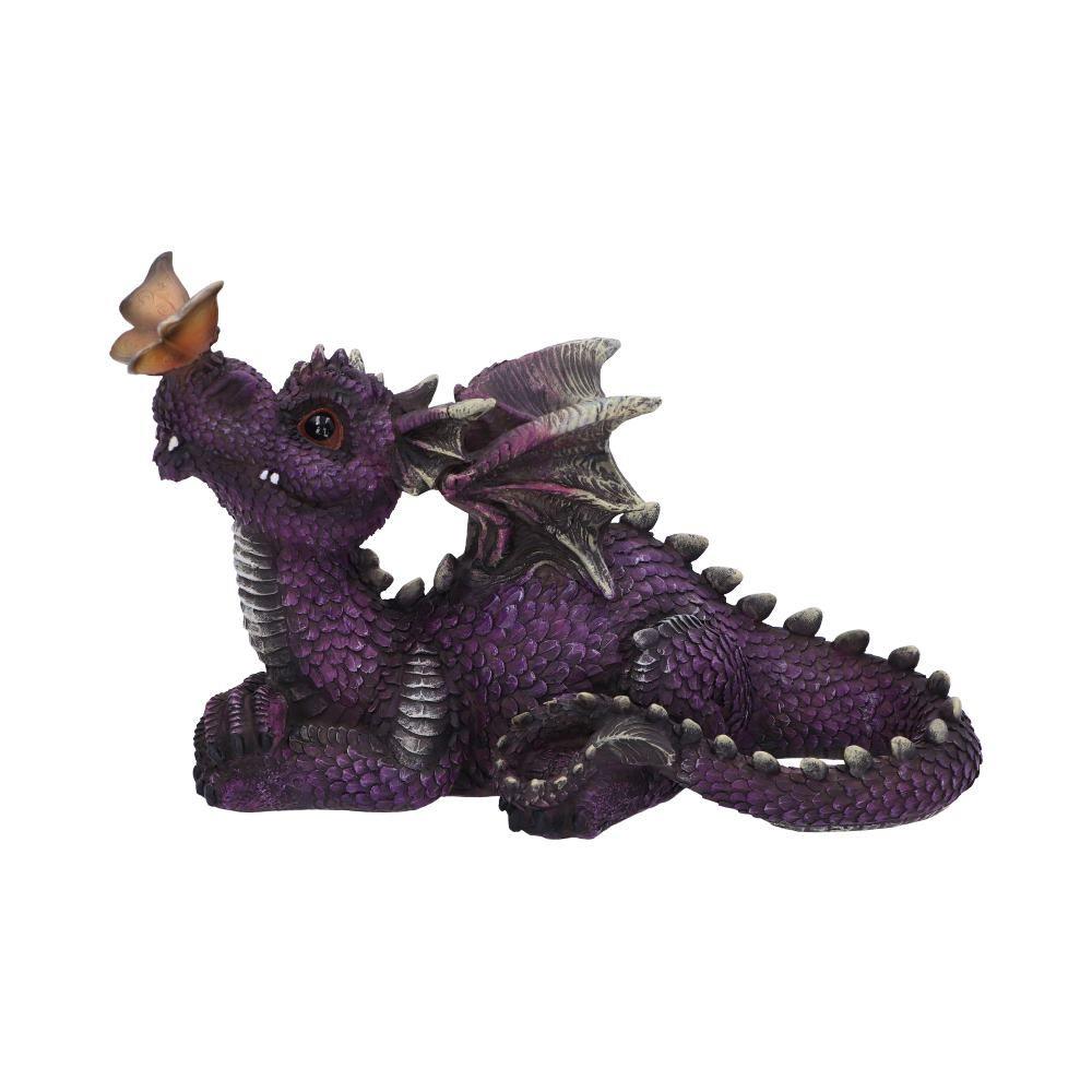 Purple Dragon & Butterfly Figurine Statue Ornament Sculpture 22cm Gift Boxed
