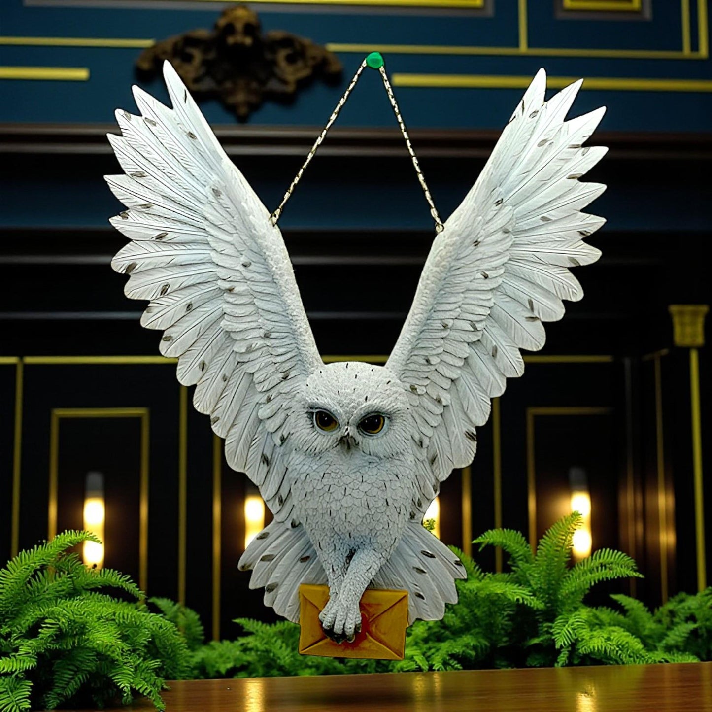 Majestic Hanging Owl Figurine with Letter Wildlife Bird Ornament Sculpture Decor