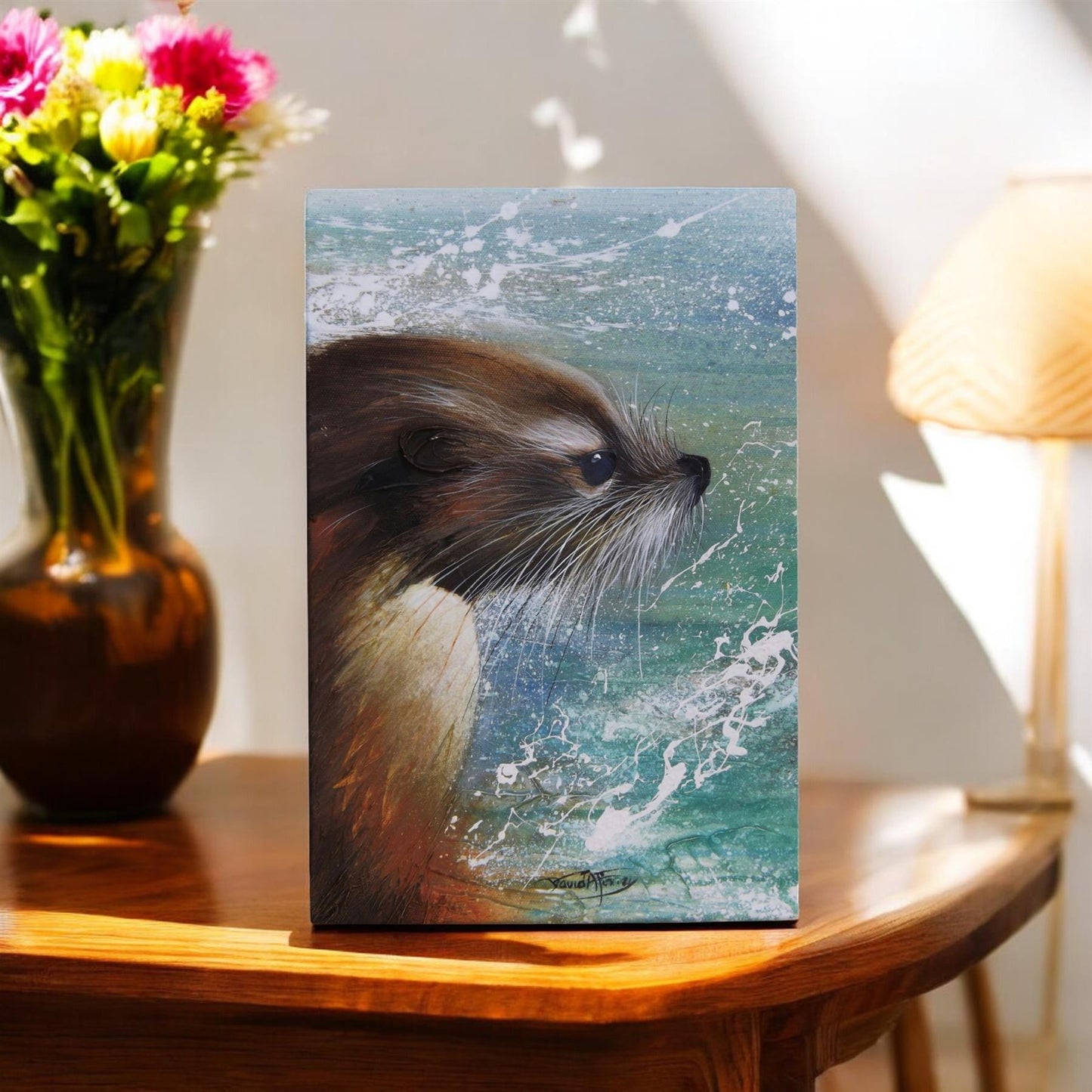 Otter Looking Out Ceramic Art Tile by David Finney - 30x20 cm - Ready to Hang - Unique Gift for Nature Lovers