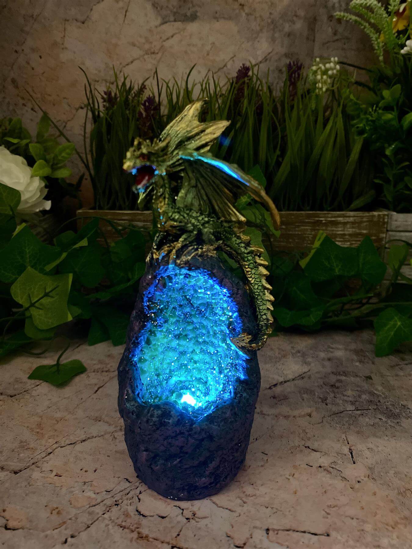 Magical Dragon on Resin Geode Sculpture with LED Light, Mythical Decor, Fantasy Dragon Statue, Enchanting Figurine with Sparkling Accents