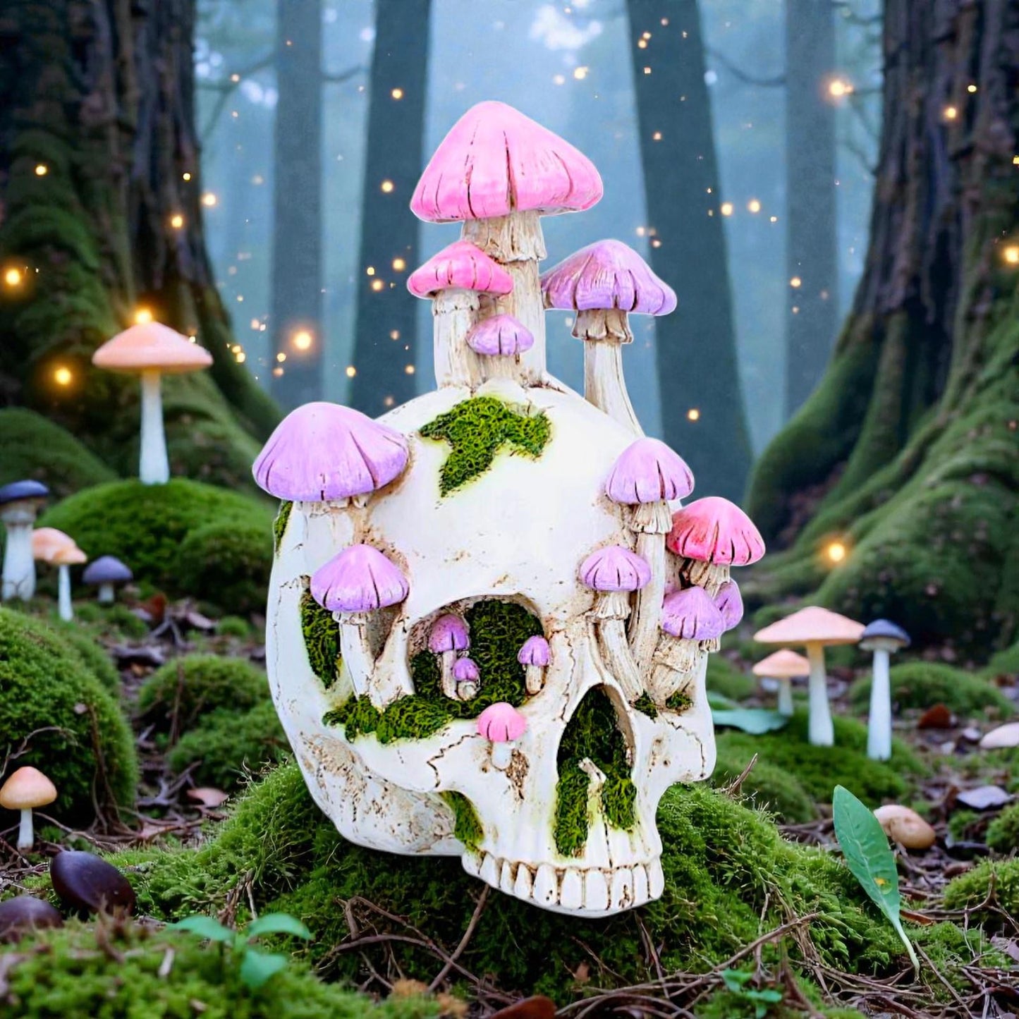 Fantasy Skull Sculpture Mushroom Garden Ornament Gothic Decorative Display