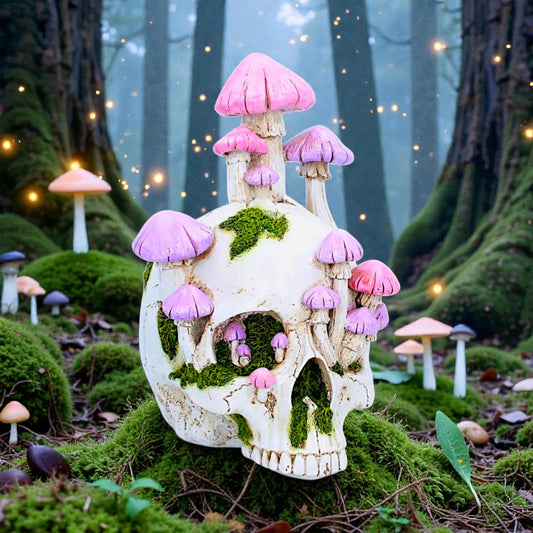Fantasy Skull Sculpture Mushroom Garden Ornament Gothic Decorative Display