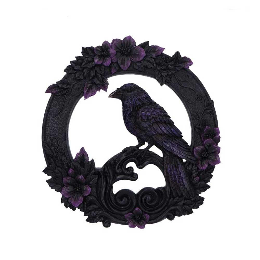 Gothic Raven Wall Plaque Dark Bird Wreath Floral Witchcraft Ornament  Decor