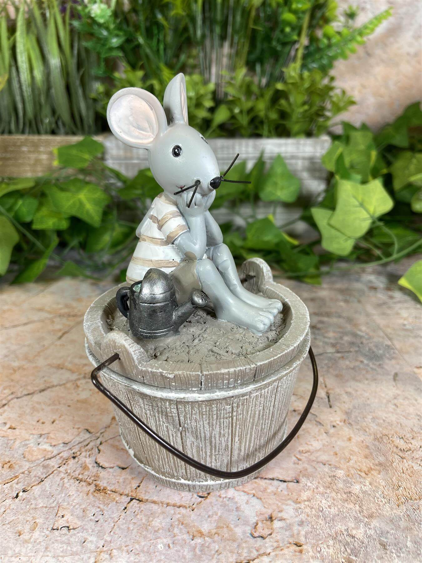 Cheeky & Charming Hilarious Mouse on Resin Bucket Lid Garden Ornament-Osiris Craftworks