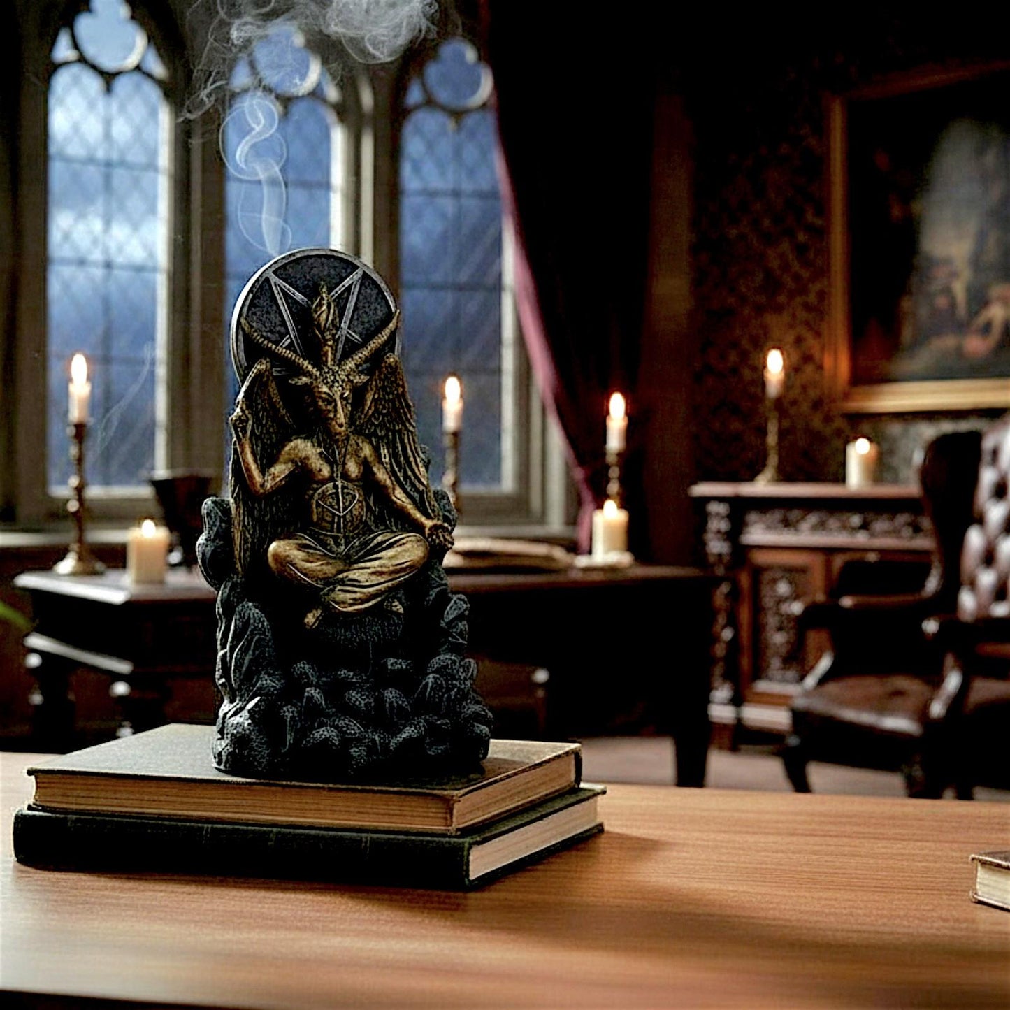 Satanic Pagan Baphomet Backflow Incense Burner Figurine Occult Goat of Mendes...