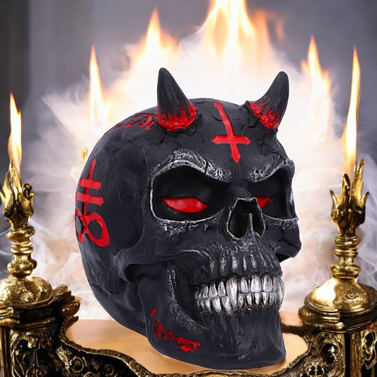 James Ryman Infernal Skull Figurine 20cm | Gothic Red & Black Devil Skull Ornament