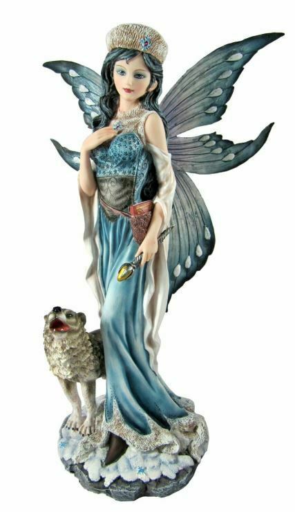 Large Fairy and Wolf Fantasy Gothic Companion Sculpture Statue Mythical Creatures Figure 38 cm