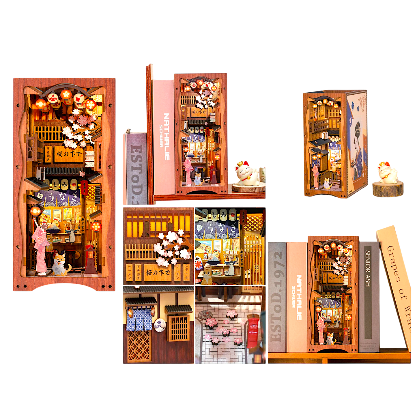 DIY Book Nook Japanese Street Miniature Sakura Lantern Diorama Craft Kit Gift