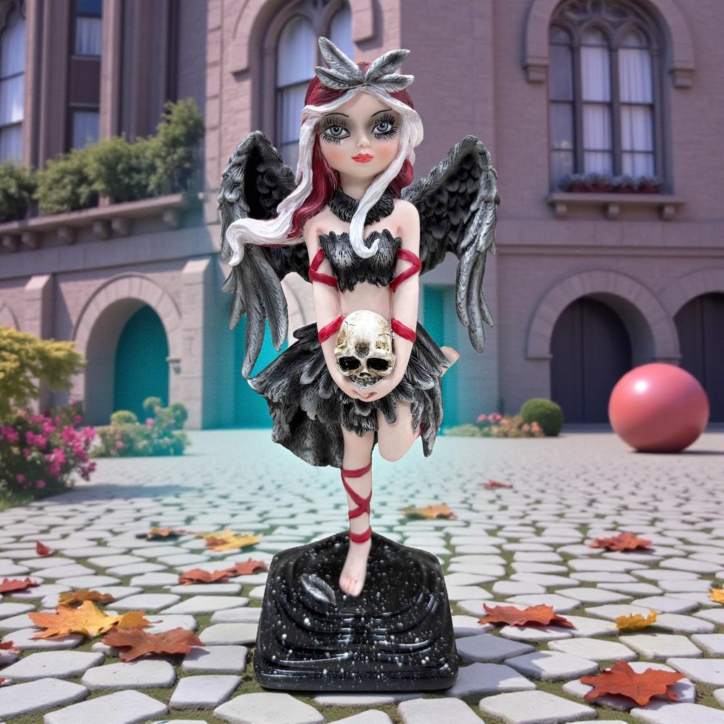 Gothic Fallen Angel Figurine 19cm Black Wing Fairy Resin Statue Dark Fantasy Decor