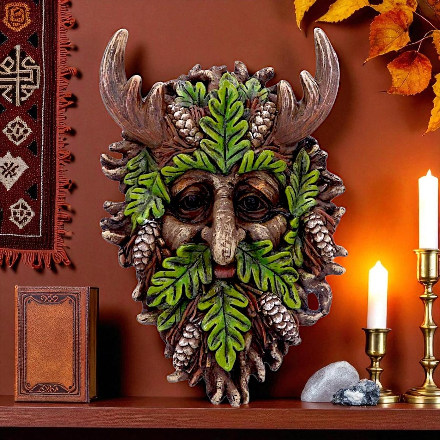 Autumn Horned Forest Spirit Ornament Woodland Pagan Plaque Wiccan Decor