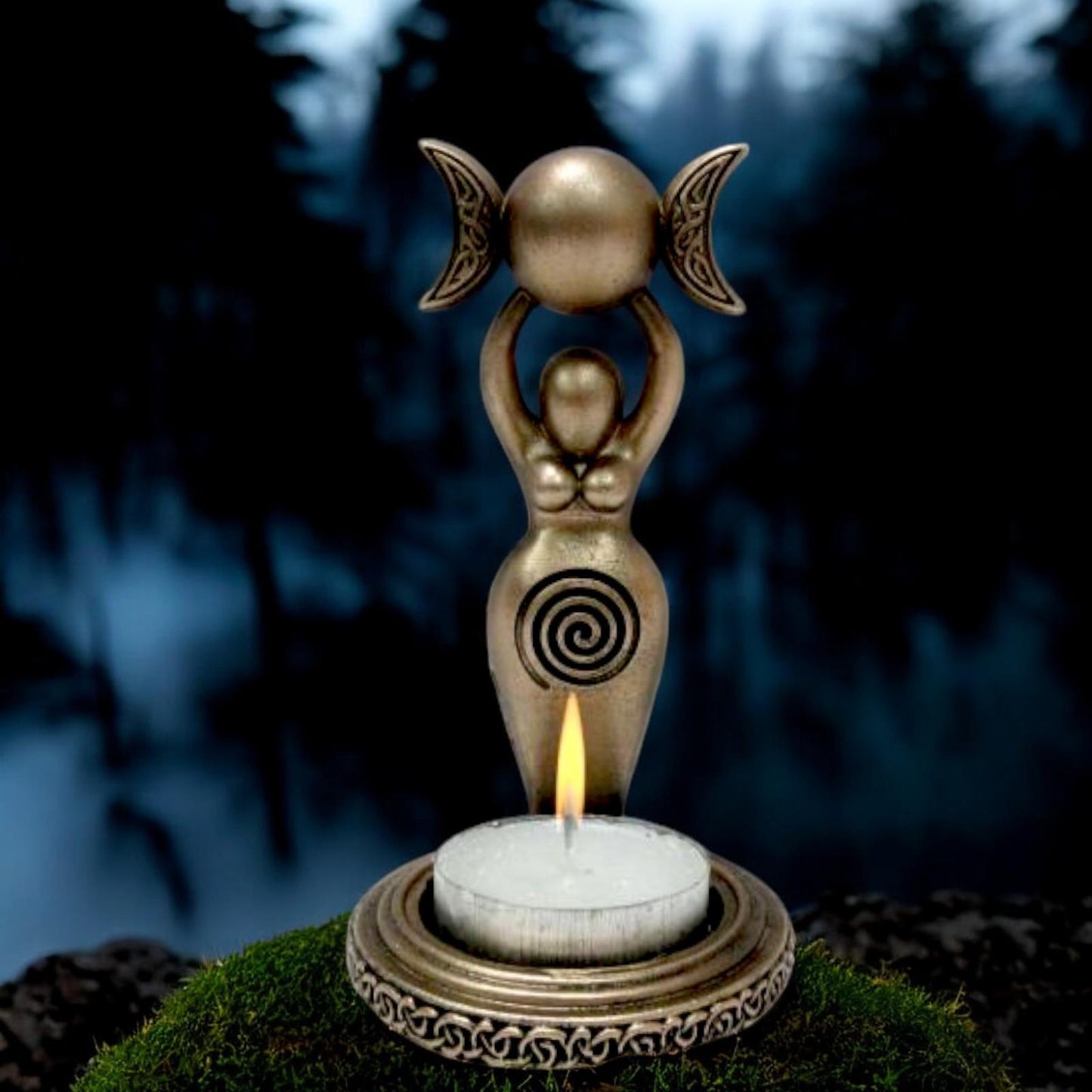 Wiccan Spiral Goddess Candle Holder 12cm - Hand-Painted Bronze Pagan Gift