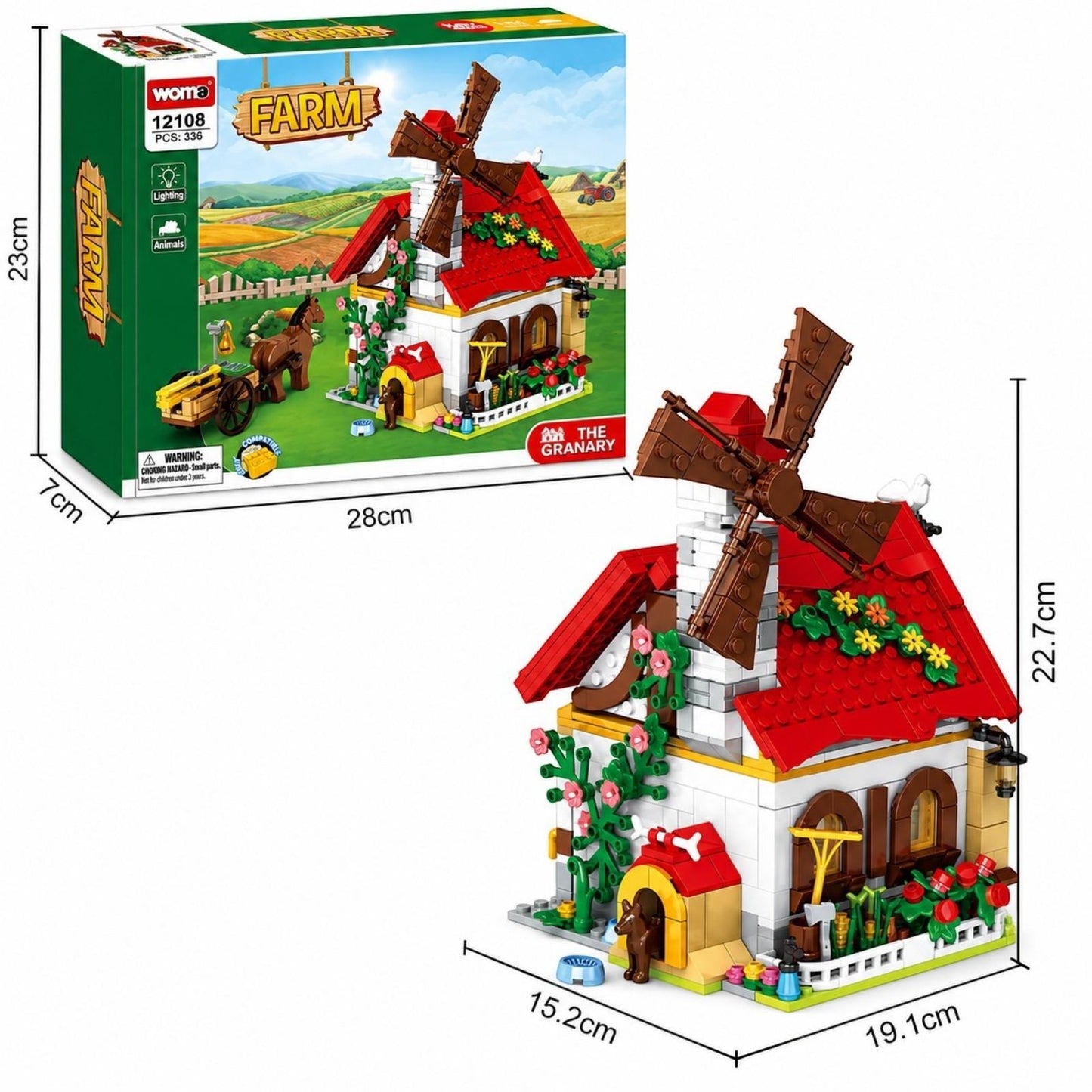 Farm Windmill 336pc Construction Puzzle Granary Model Country Toy Playset
