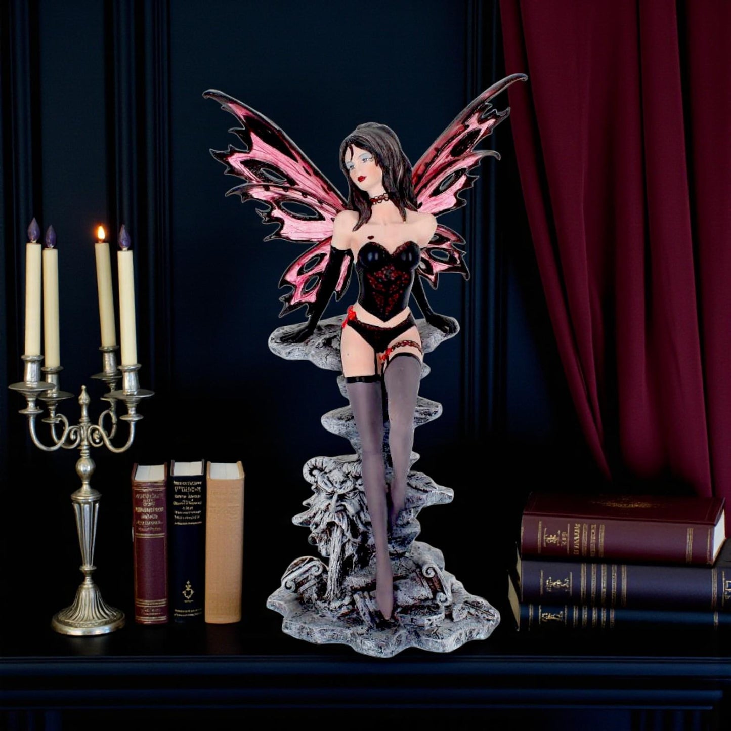 Seductive Dark Fairy Figurine Scarlet Gothic Fantasy Art Statue Collectible Gift