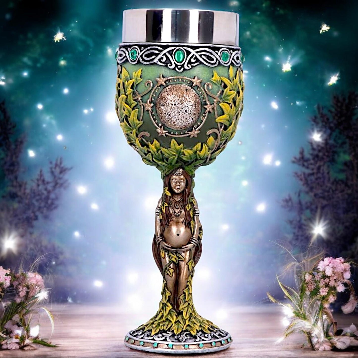 Wiccan Triple Moon Pagan Goblet Goddess Mother Earth Chalice Drinking Vessel
