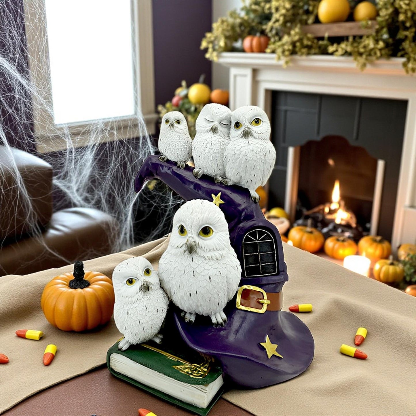 Enchanting LED Owl Figurine Witch Hat Lamp Ornament Mystical Room Decor