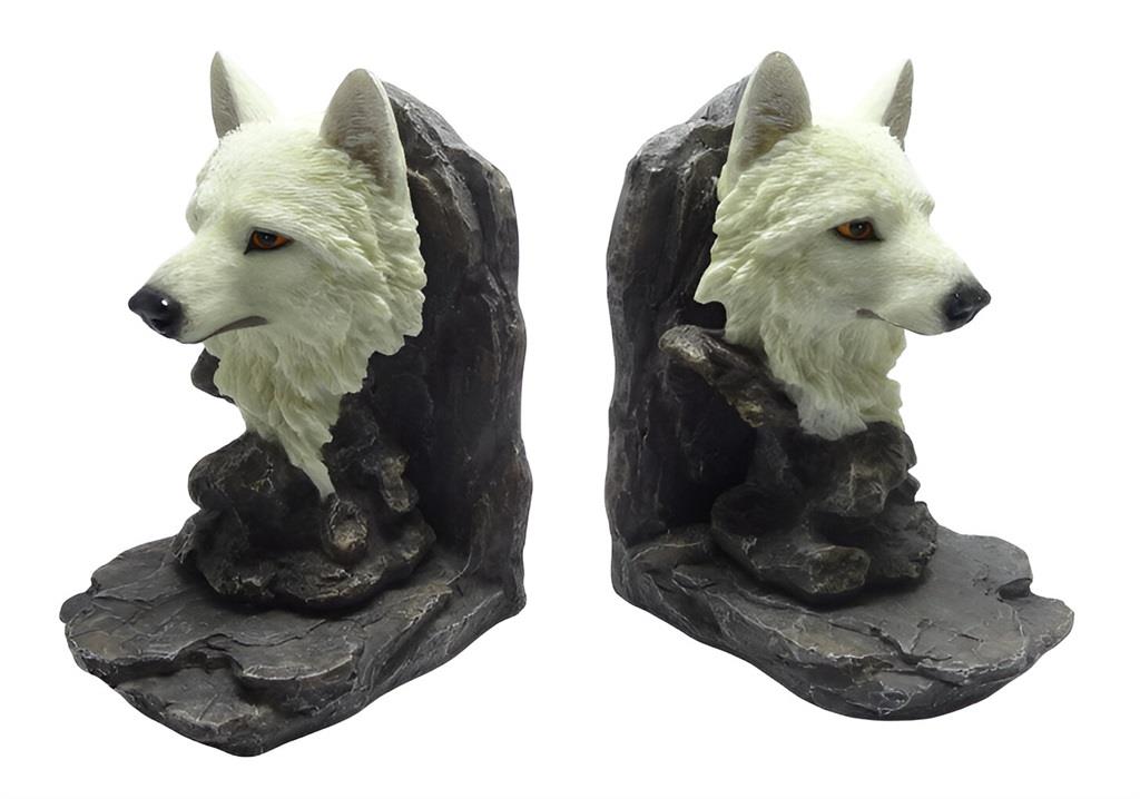 Majestic Wolf Bust Bookends Wildlife Ornament Animal Lovers Gift Rustic Display
