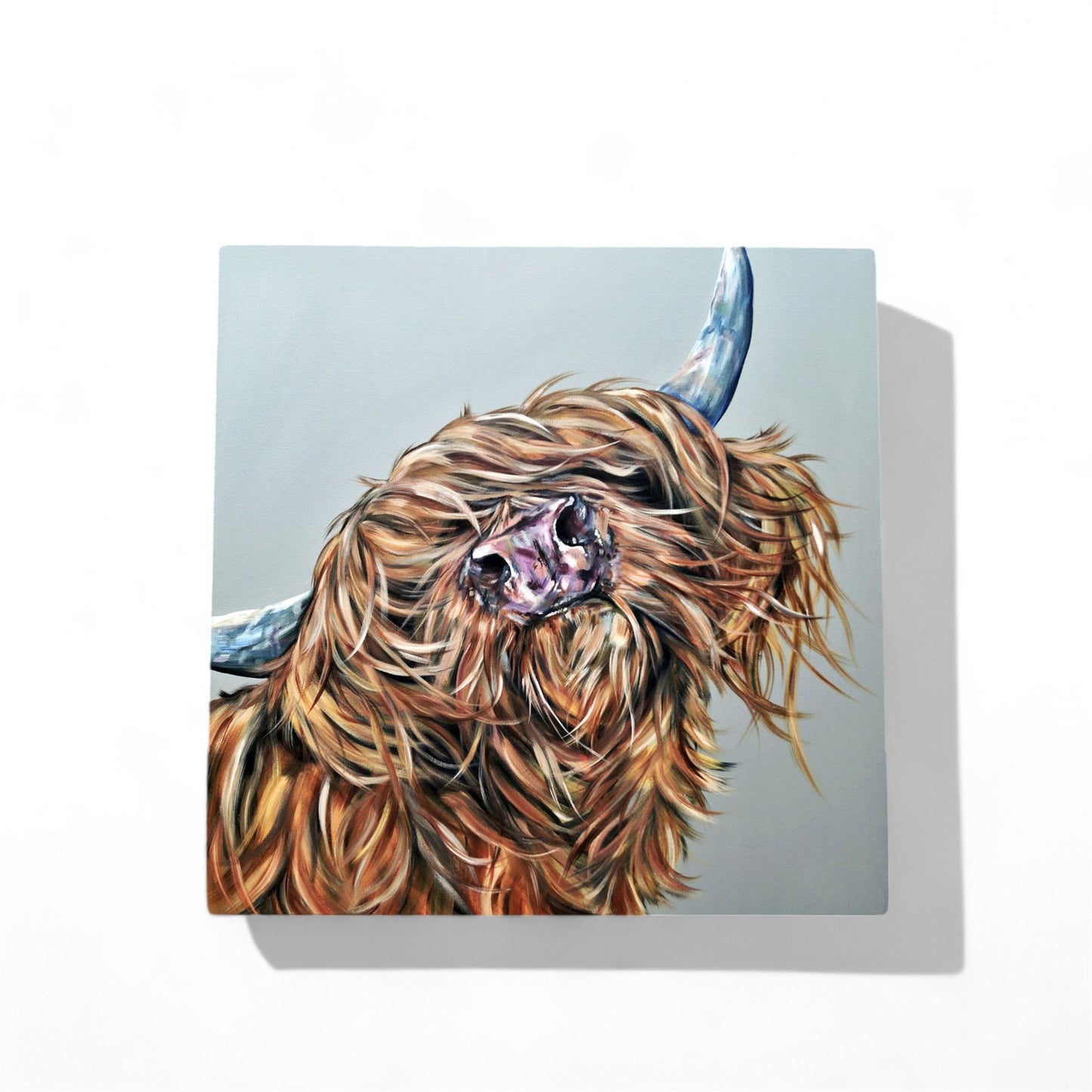 CASSY MCSASSY Highland Cow Ceramic Art Tile by Sam Fenner 20x20 cm – Ready to Hang