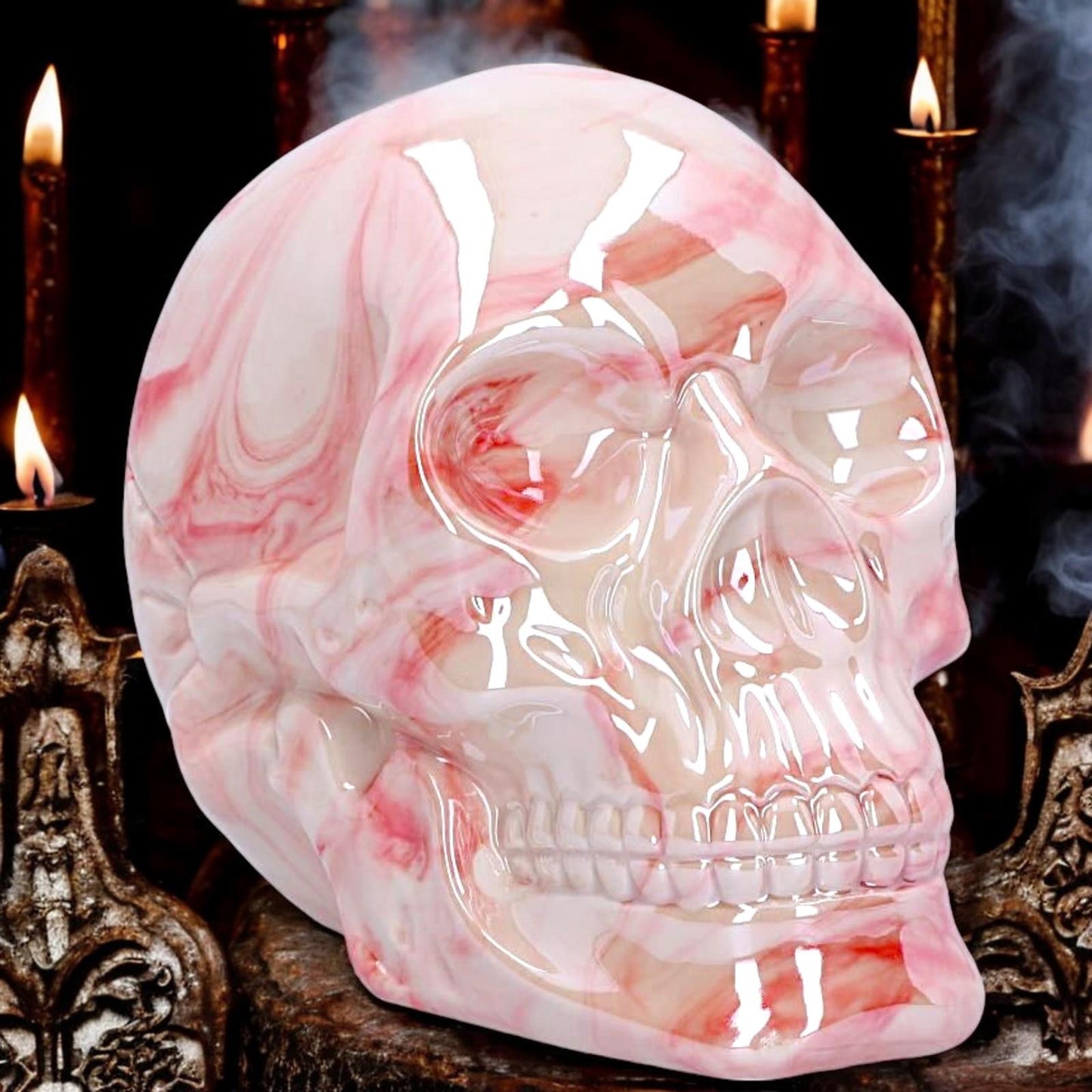 Pink Gothic Skull Ornament Fantasy Home Decor Statue Halloween Horror Figurine