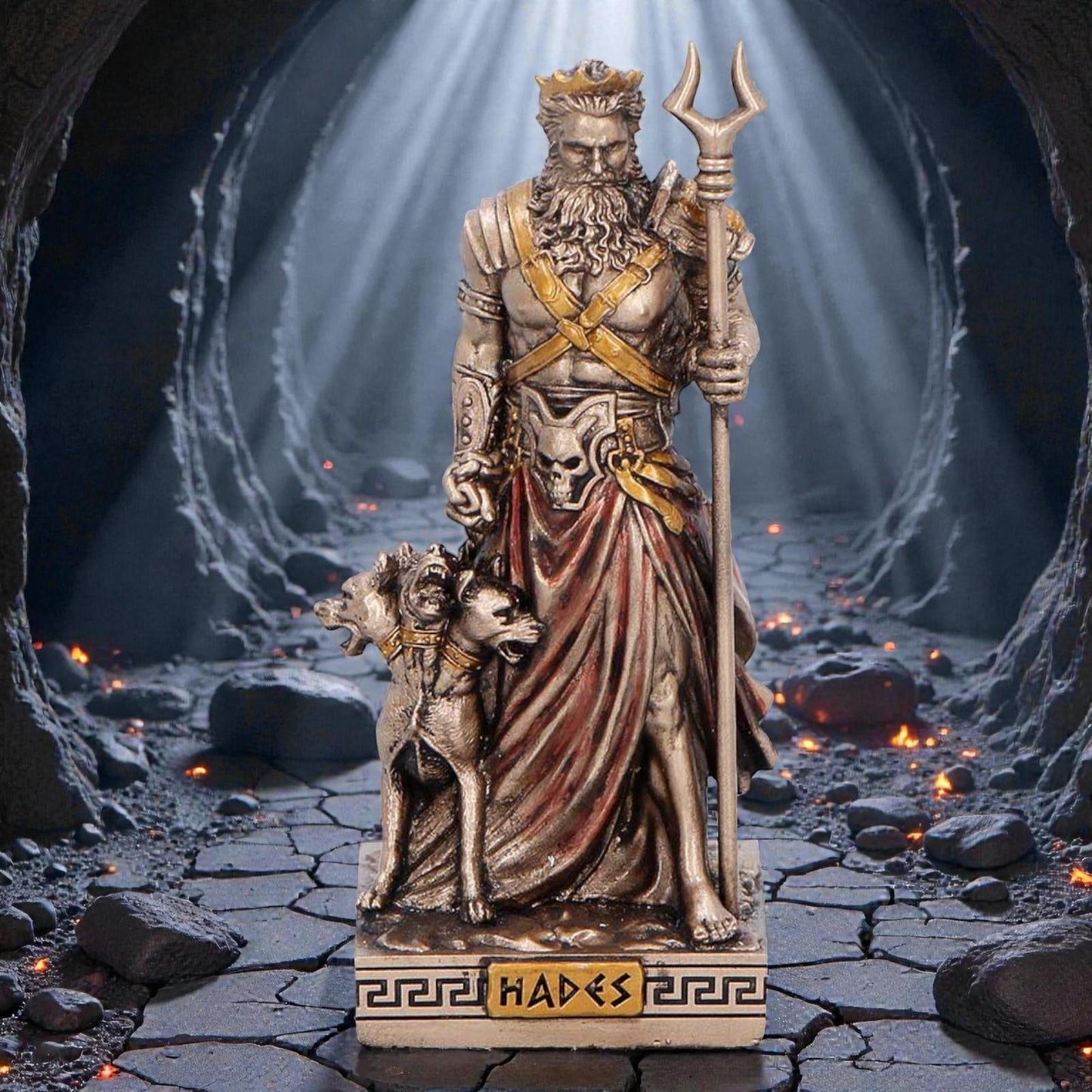 Small Hades God of the Underworld Figurine Greek Mythology Statue Cerberus