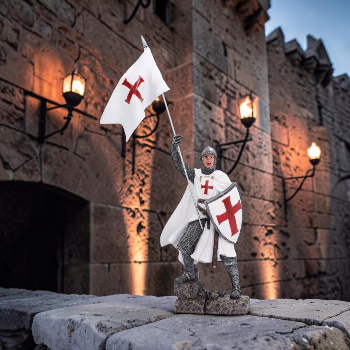 Templar Knight Statue 31.6cm Medieval Crusader Figurine Historical Ornament