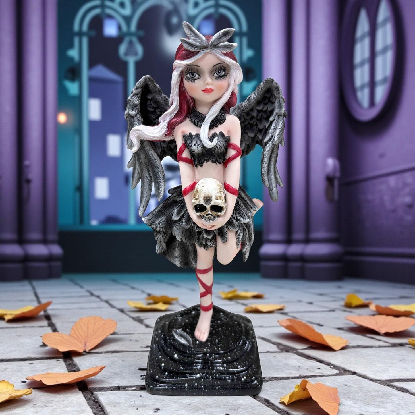 Gothic Fallen Angel Figurine 19cm Black Wing Fairy Resin Statue Dark Fantasy Decor