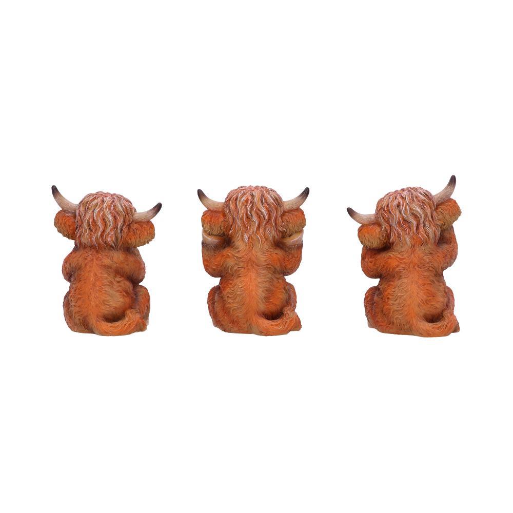 Highland Cow Three Wise Statues Cute Farm Animal Figurines Scottish Gift Home