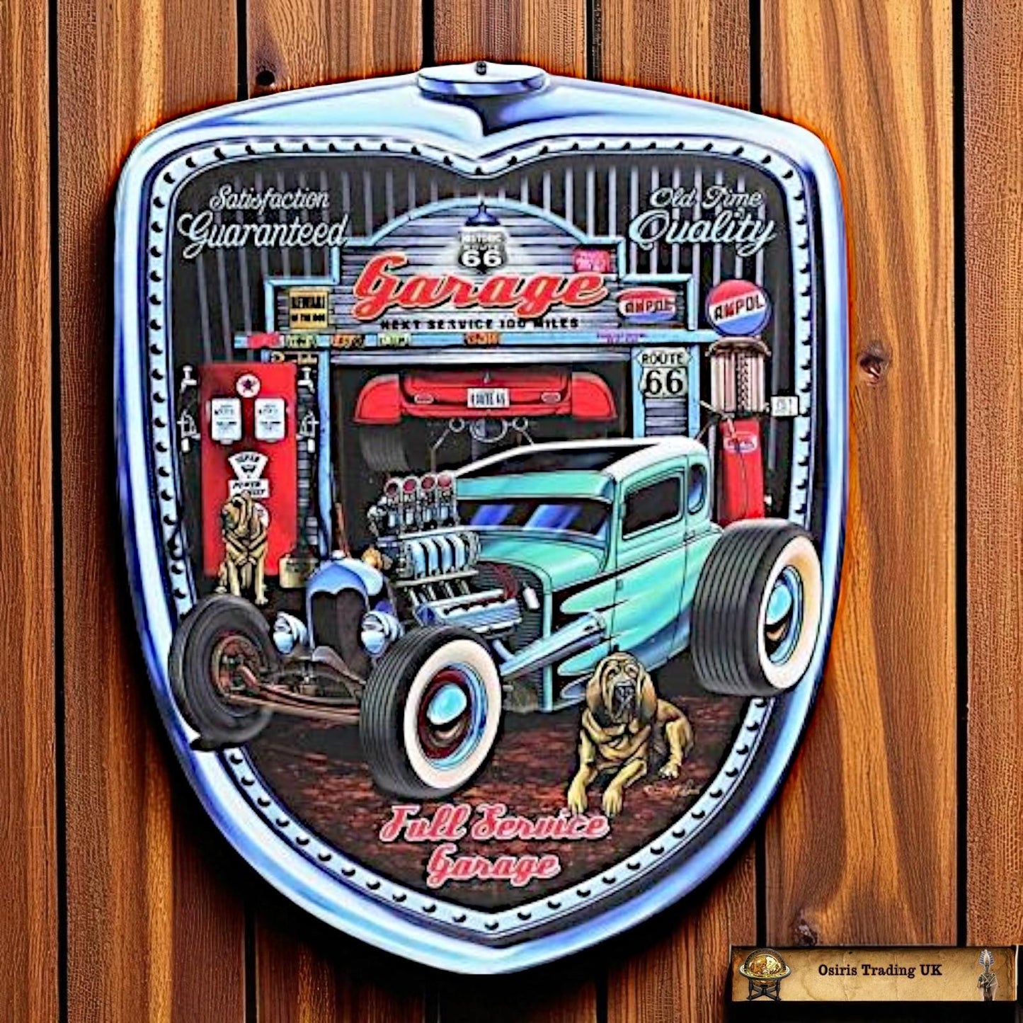 Full Service Garage Wall Art Sign | Route 66 Metal Plaque Retro Car Shop Man Cave Decor