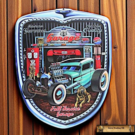 Full Service Garage Wall Art Sign | Route 66 Metal Plaque Retro Car Shop Man Cave Decor