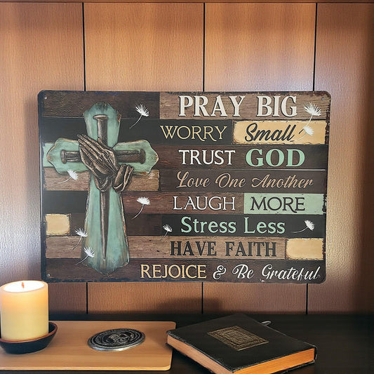 Rustic Christian Wall Sign Metal Plaque Trust God Cross Faith Quote Home Decoration