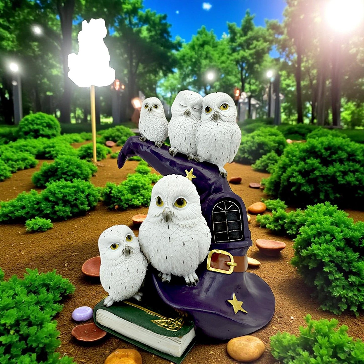 Enchanting LED Owl Figurine Witch Hat Lamp Ornament Mystical Room Decor