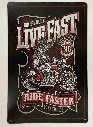 Biker's Rule Live Fast, Ride Faster - Metal Sign for Adventurous Souls Man Cave Garage Decor Shed-Osiris Craftworks