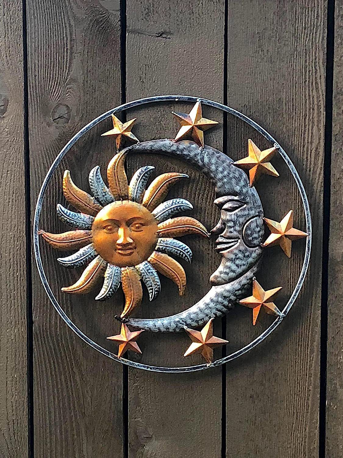 Sun Moon Metal Wall Plaques Decorative Figurines Indoor Outdoor Flowers