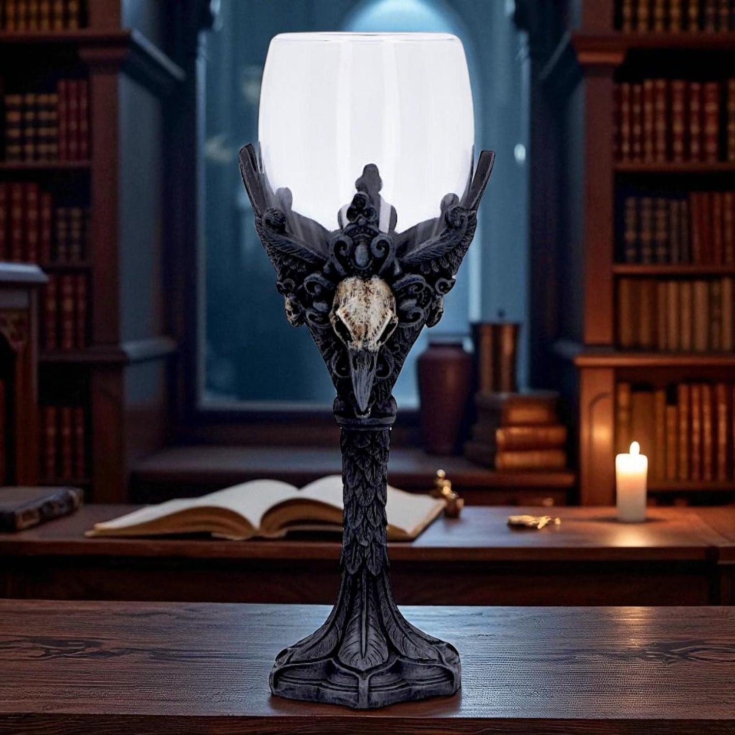 Fantasy Gothic Raven Chalice Goblet Skull Wing Design Drinkware Halloween Gift