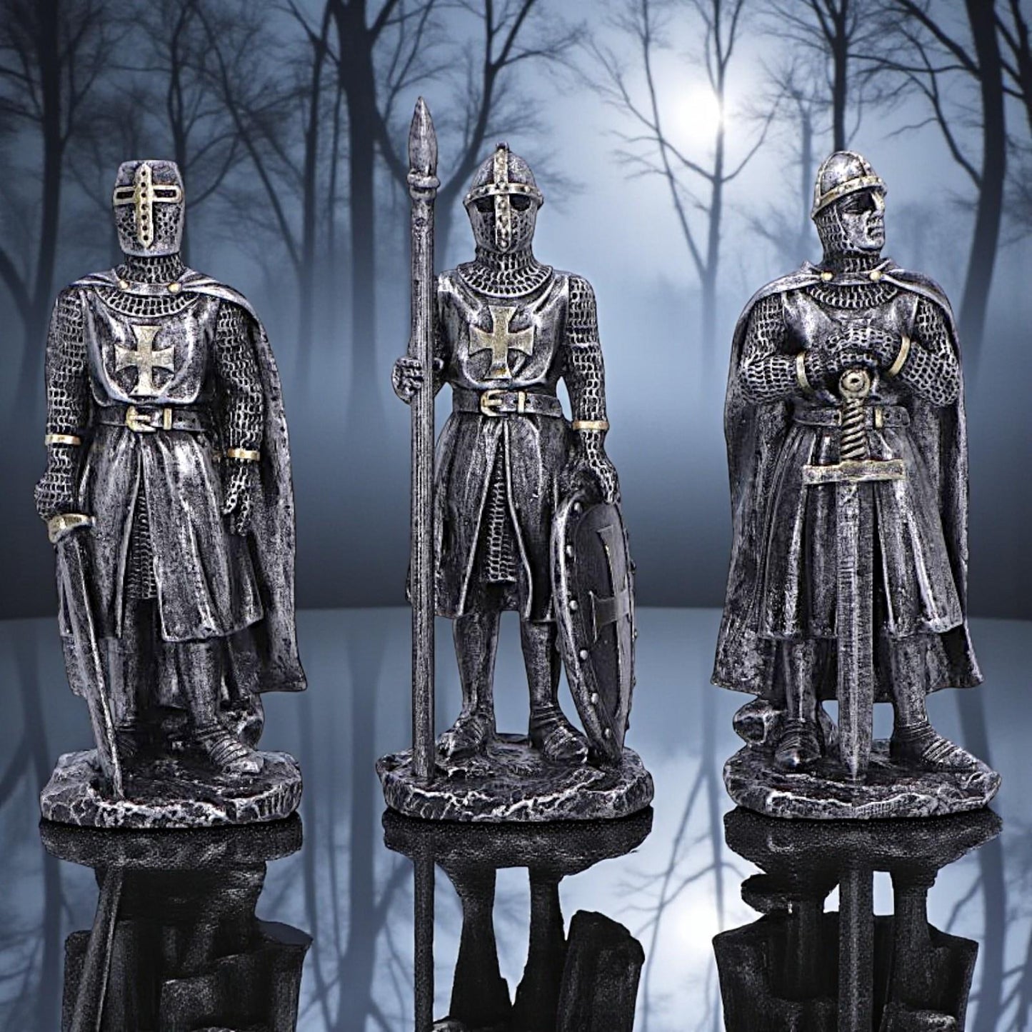 Crusader Knights of the Realm Gothic Figurines Medieval Warrior Statue Templar