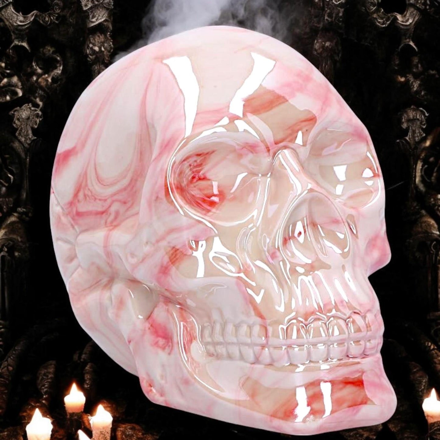 Pink Gothic Skull Ornament Fantasy Home Decor Statue Halloween Horror Figurine