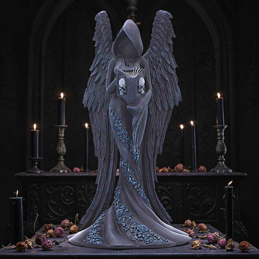 Femme Fatale Scholar Angel Statue Gothic Hooded Winged Book Skull Fantasy